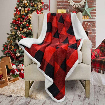 Plaid Red Sherpa Throw TV Blanket